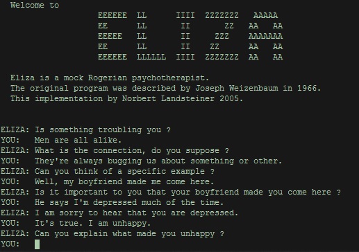 Uma conversa com o chatbot ELIZA.
